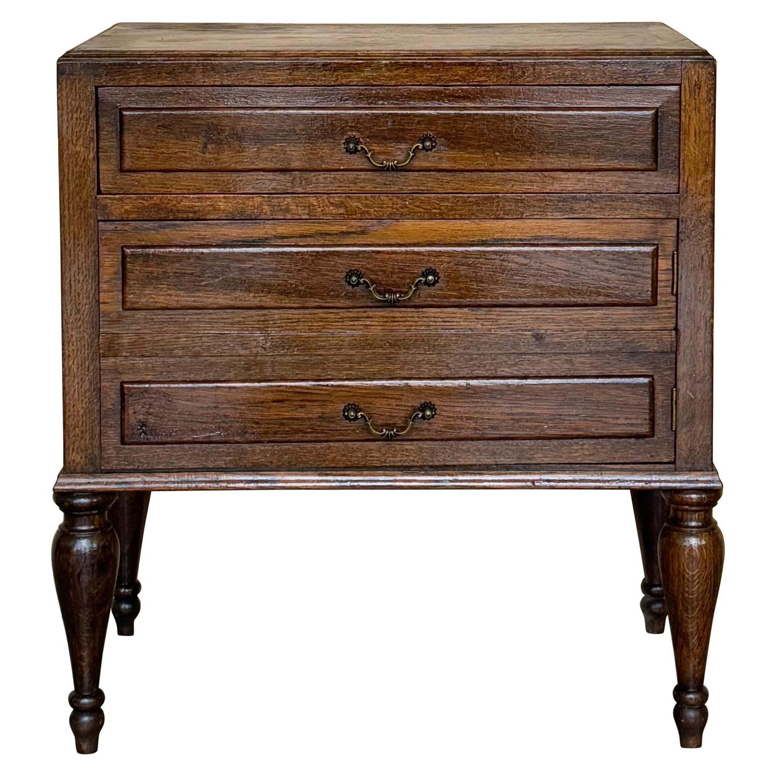 Table d'appoint mid-century française en noyer, un tiroir et porte dissimulée, années 1950