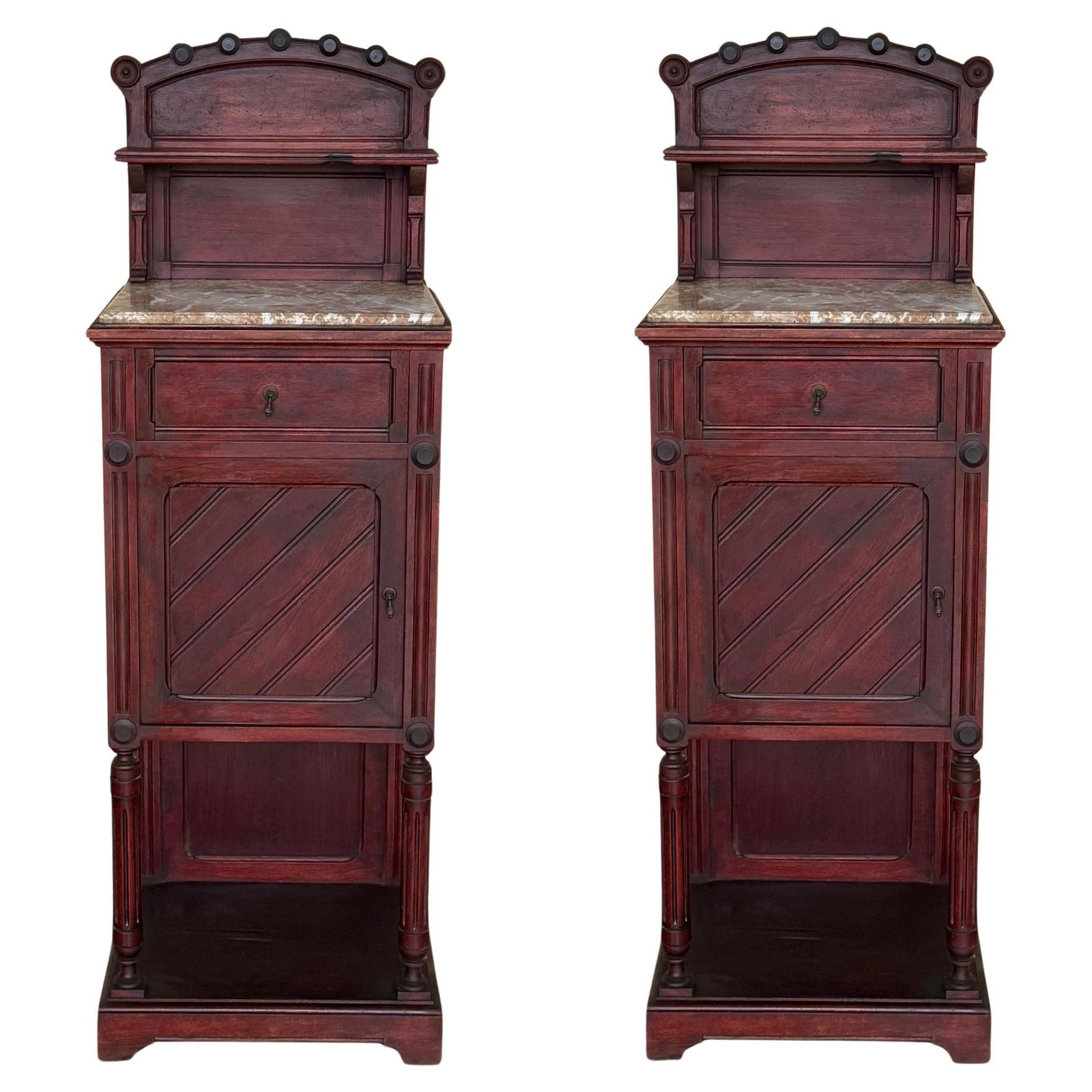 Early 20th Century Art Nouveau Italian Nightstands In Solid Walnut With Crest
