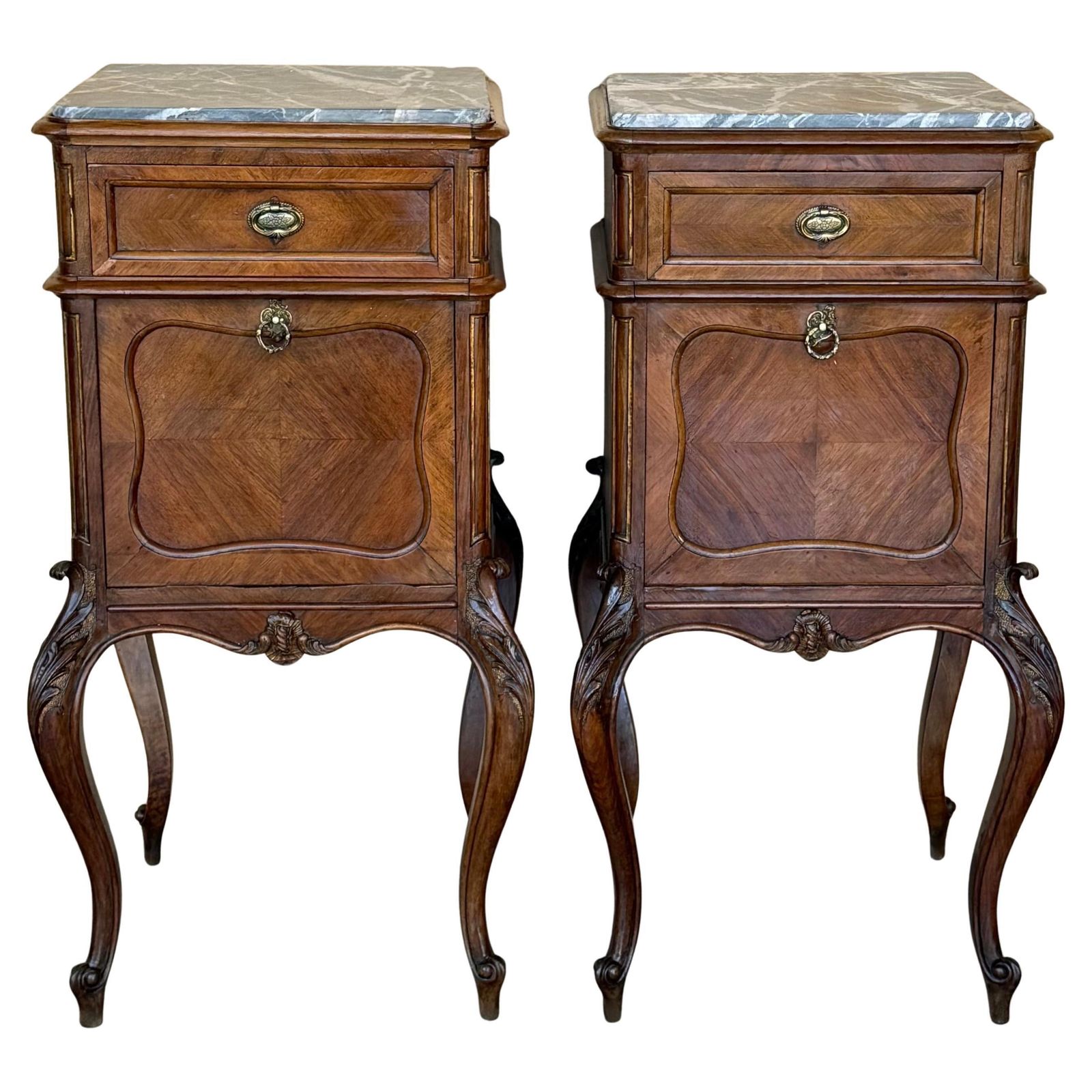 Tables de chevet d'époque françaises en acajou, plateau en marbre, 1900