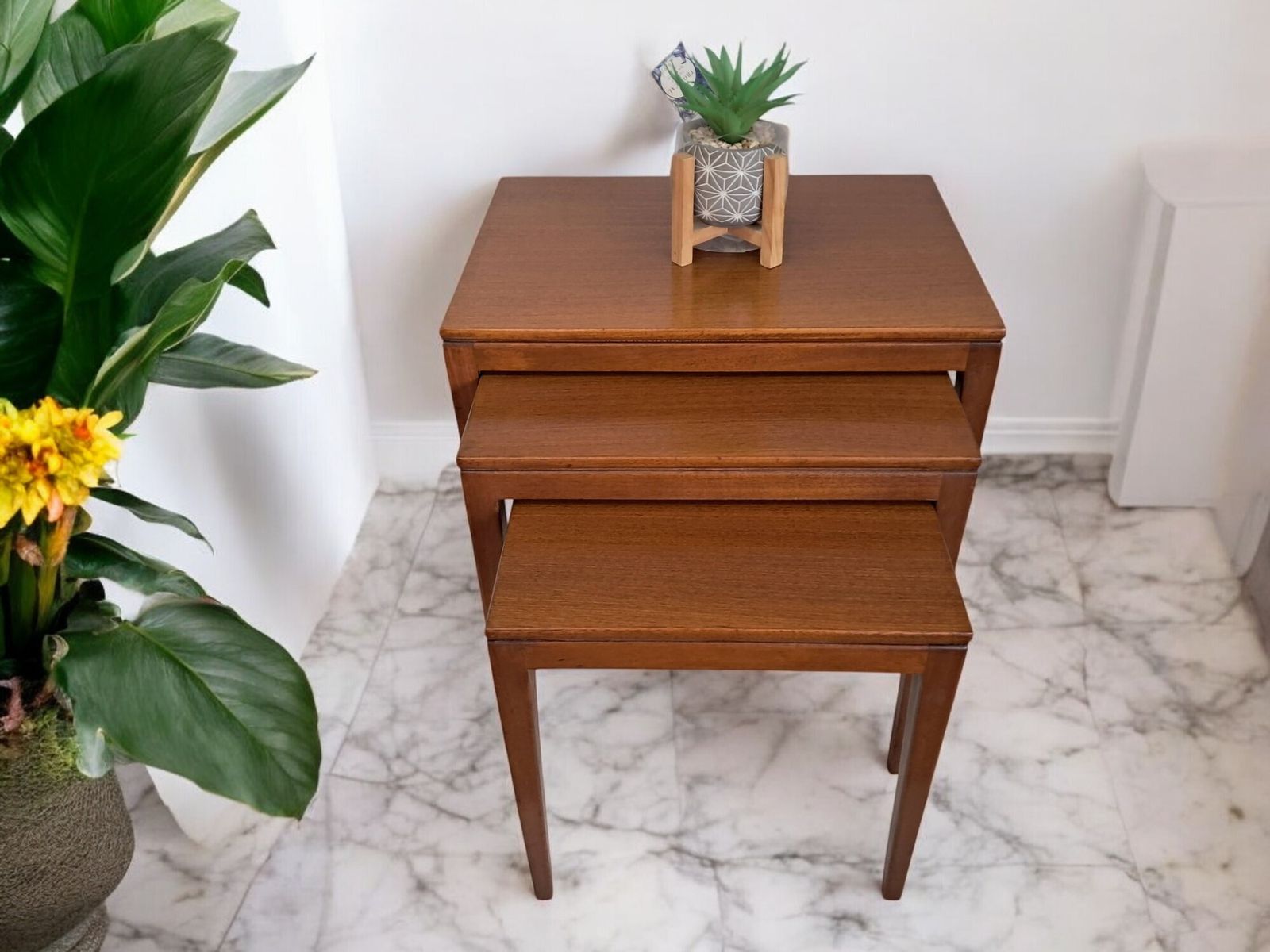 Mid Century Vintage Nest Of Tables Side Table Teak Retro Trio Danish Style 1960 photo for sale
