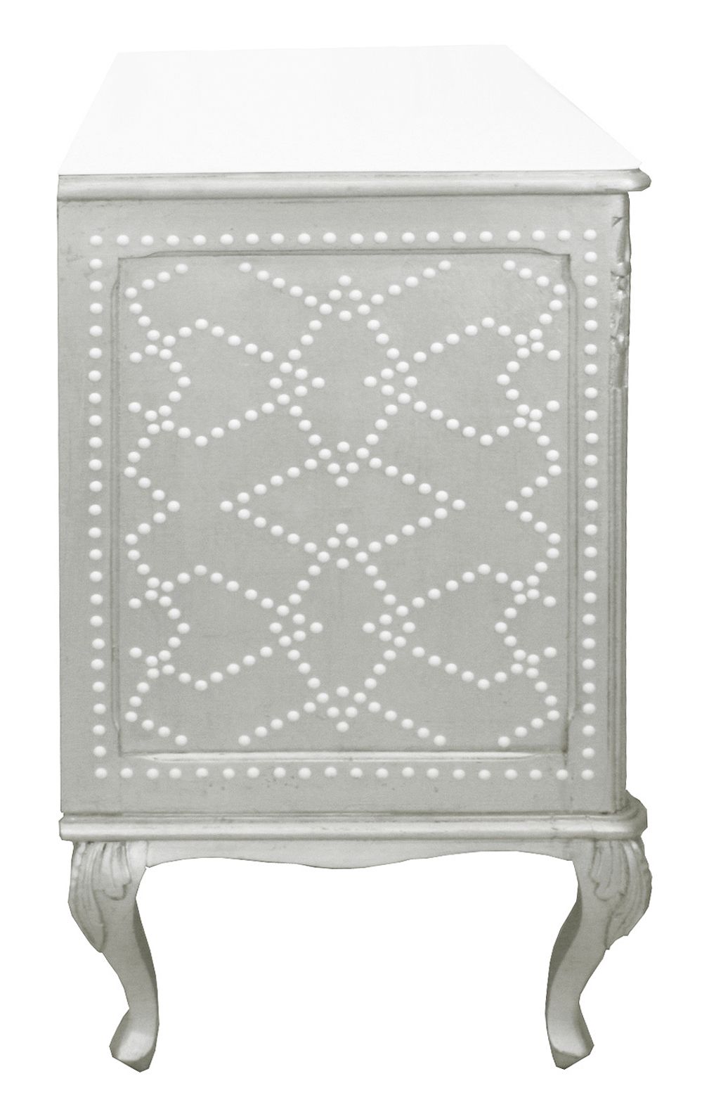 "Classic Meets Plastic" Restyled Chest Of Drawers By Habitat Improver With Silver Leaf And White Lucite photo vintage