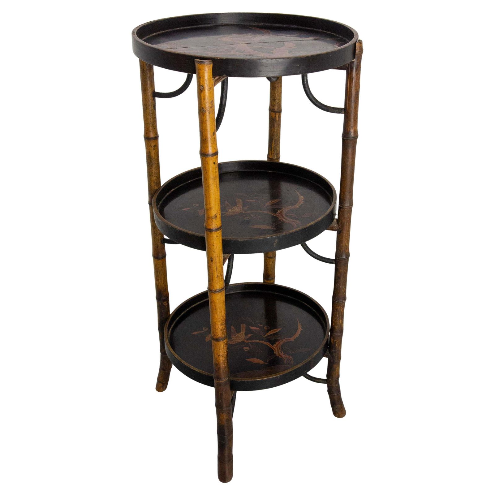 French Napoleon III Bamboo & Lacquered Wood Chinese Style Sellette Late 19th C