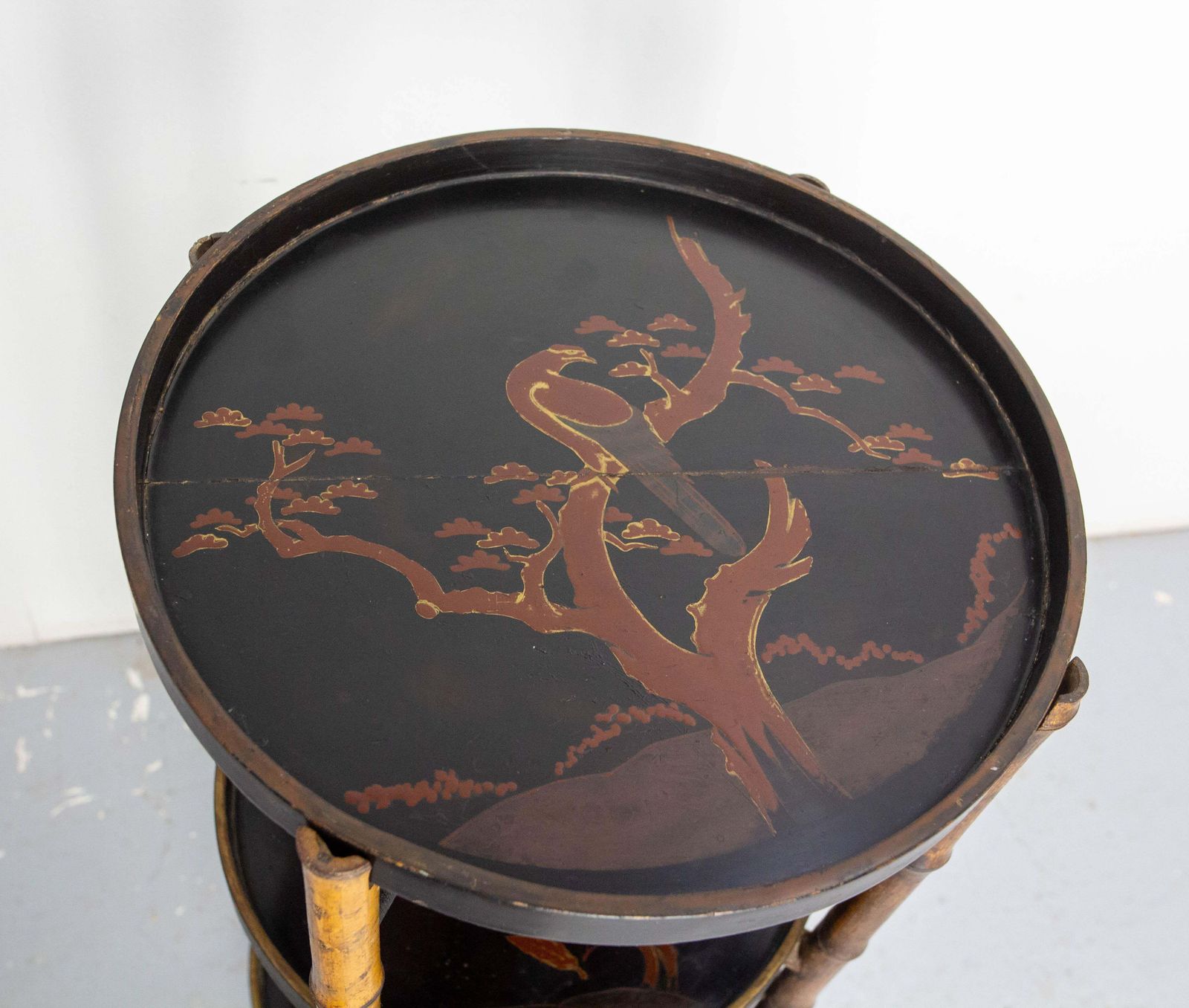 French Napoleon III Bamboo & Lacquered Wood Chinese Style Sellette Late 19th C photo vinterior
