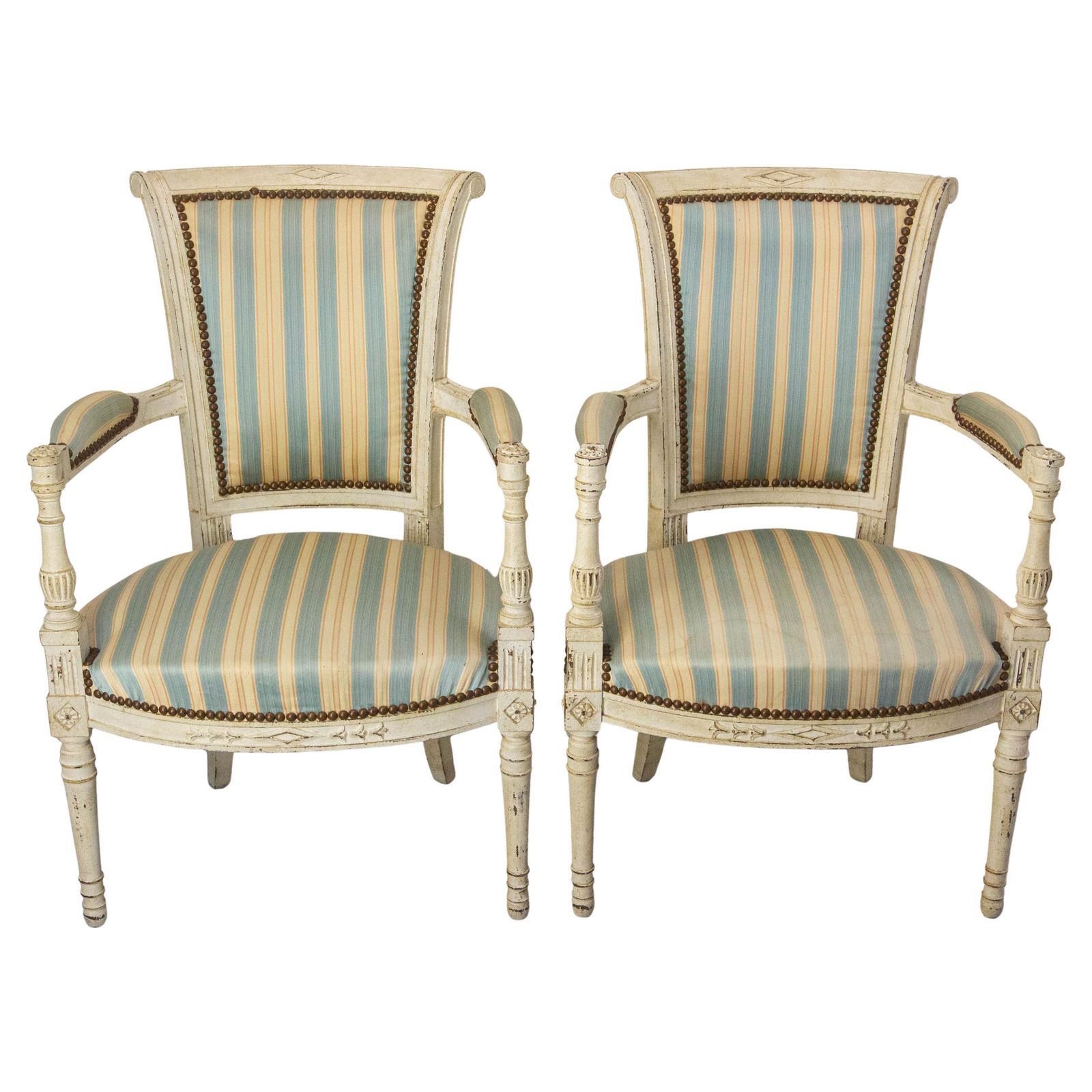 Pair Of French Open Armchairs Louis XVI Style Fauteuils, Circa 1960