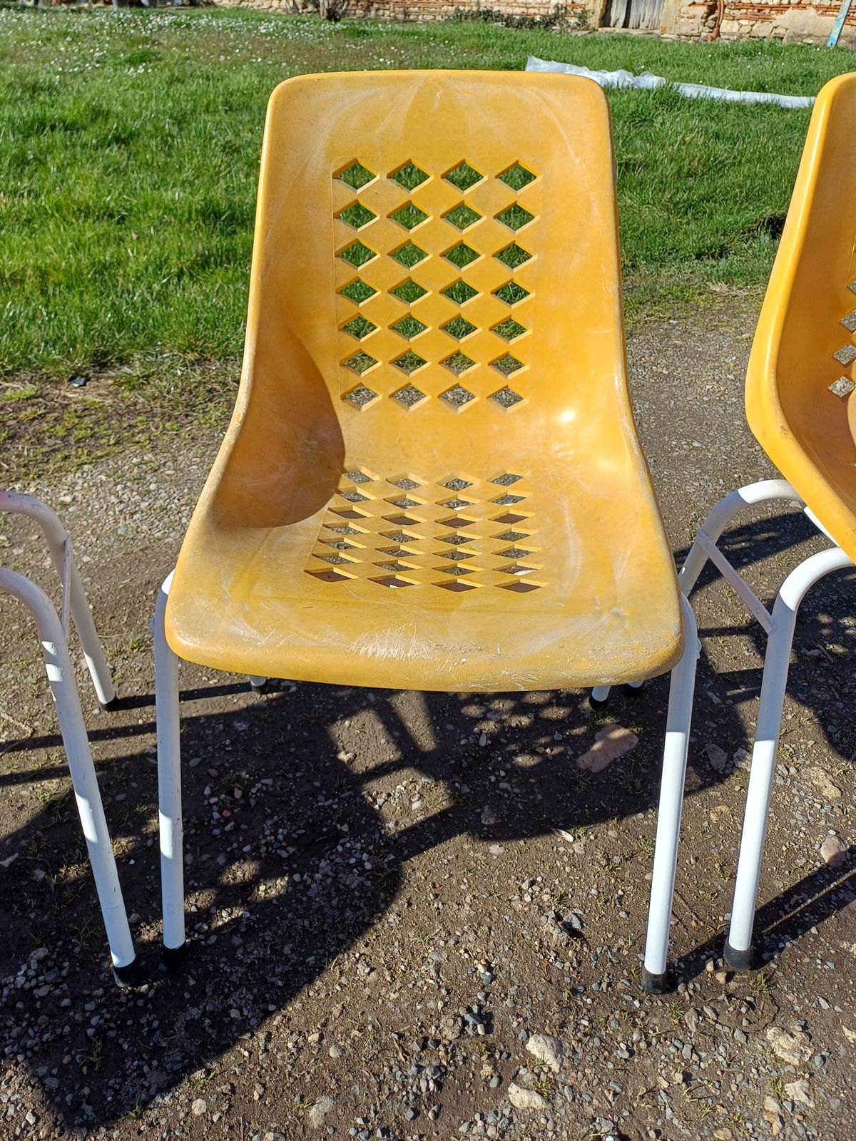 6 Vintage Iron And Orange Plastic Garden Chairs photo furniture