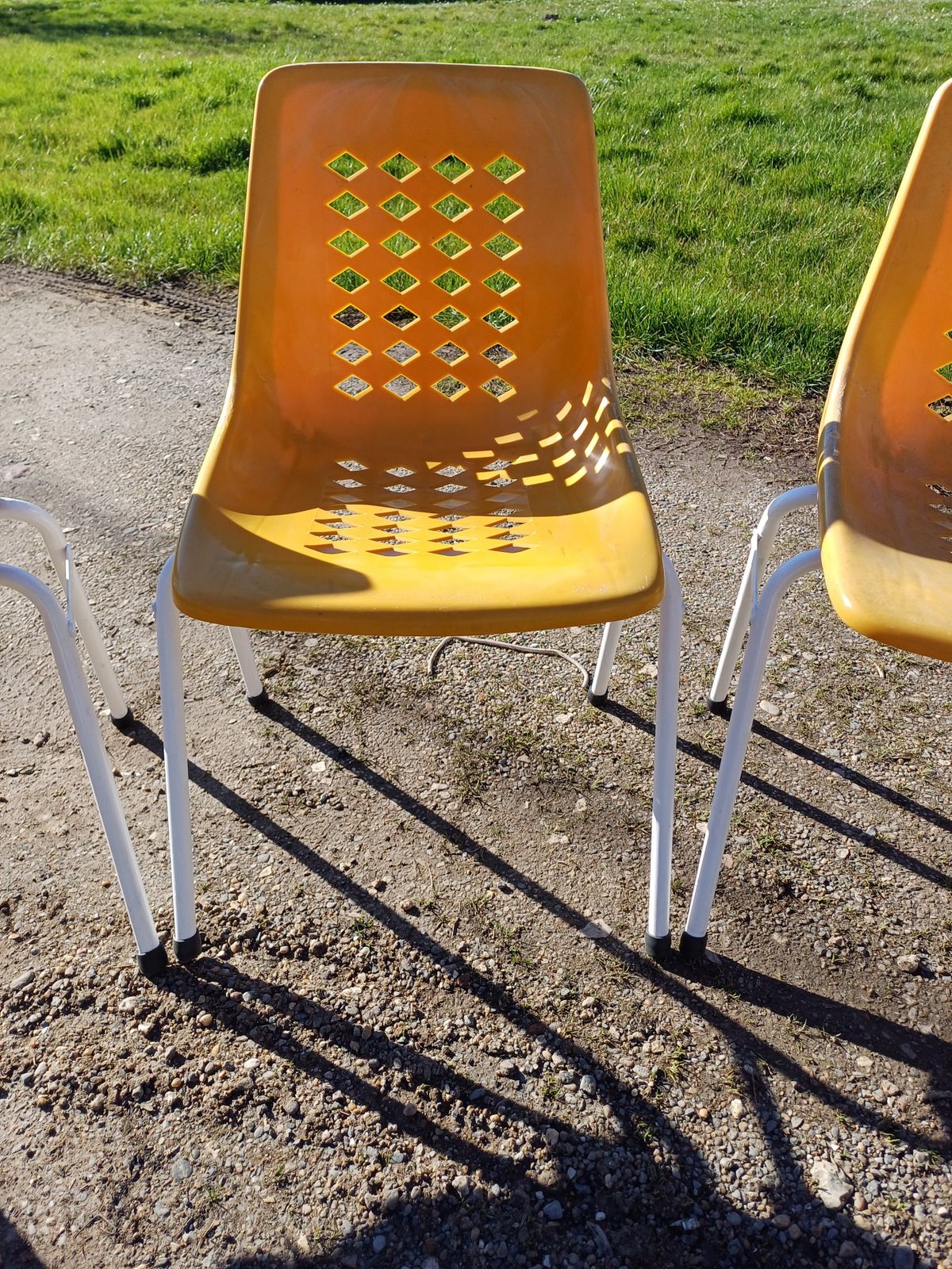 6 Vintage Iron And Orange Plastic Garden Chairs photo buy