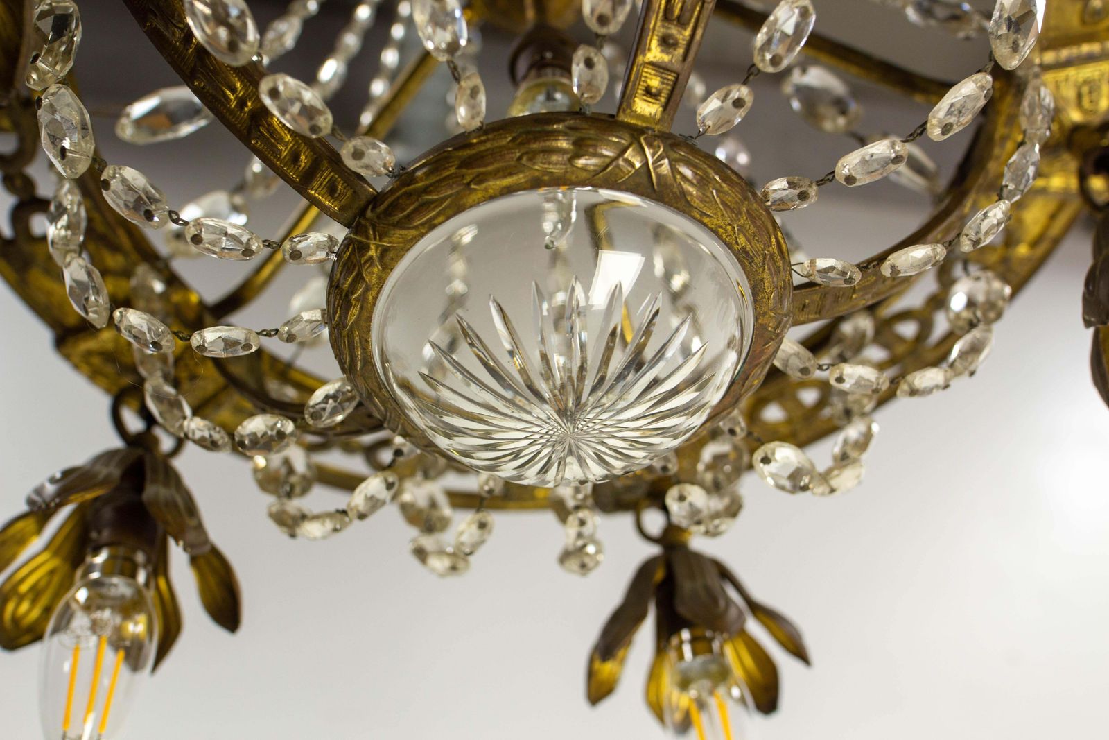 photo vinterior French Brass Chandelier With Crystal Drops Ceiling Pendant Midcentury Circa 1900