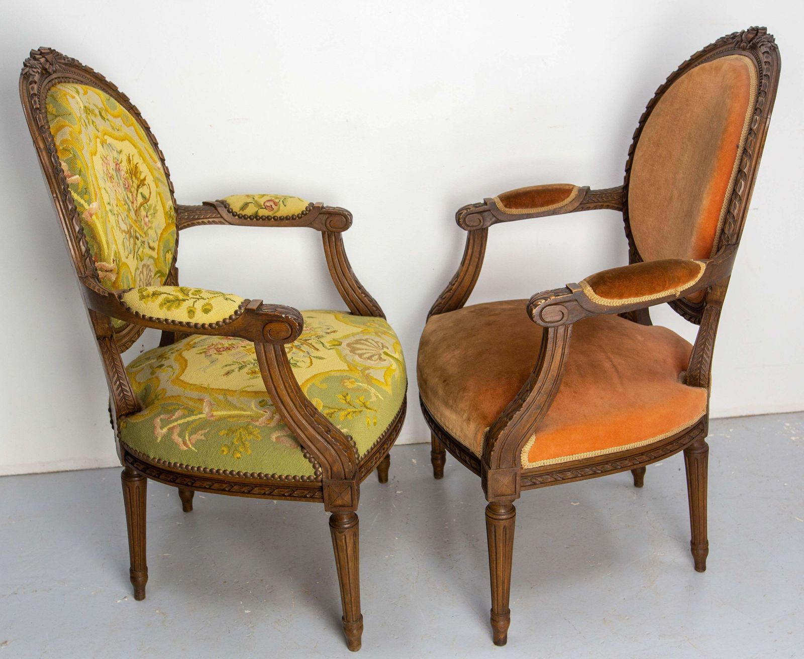 Pair Of French Open Armchairs Louis XVI Medallion Fauteuils, Circa 1900 photo Furniture