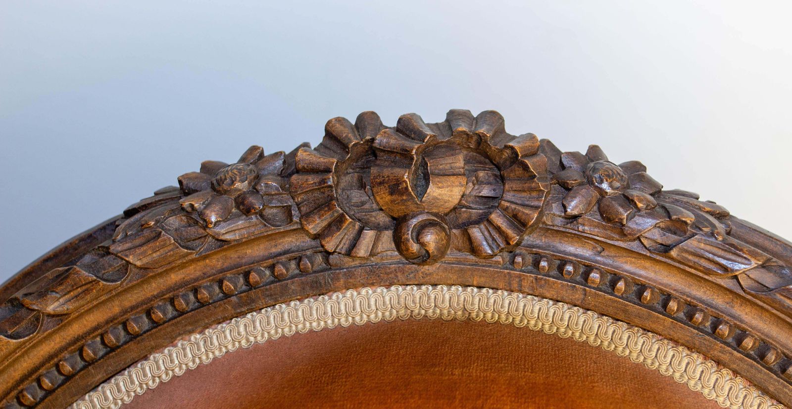 photo buy Pair Of French Open Armchairs Louis XVI Medallion Fauteuils, Circa 1900