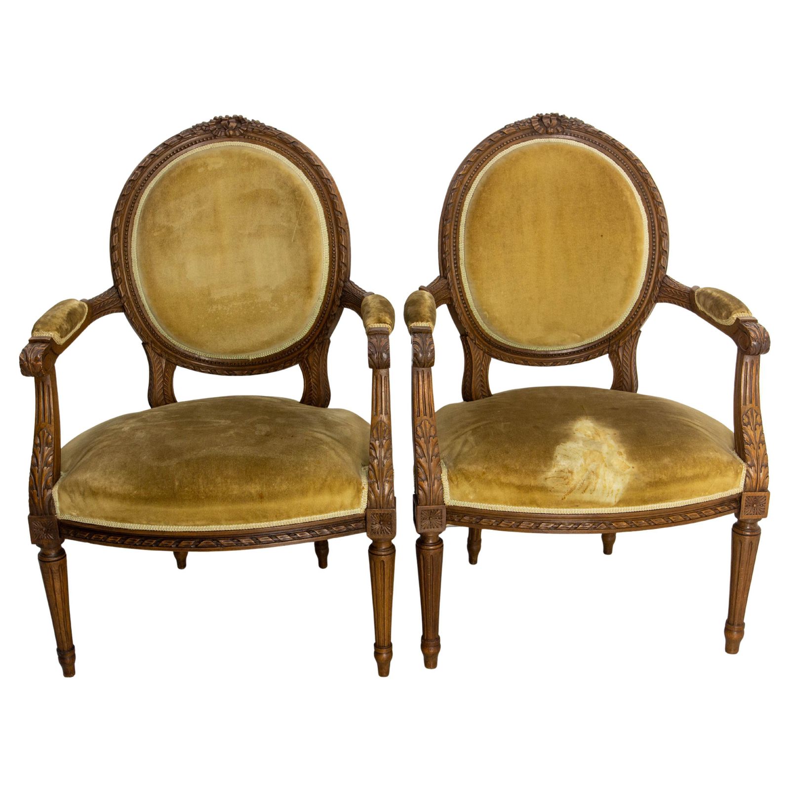 Pair Of French Open Armchairs Louis XVI Medallion Fauteuils, Circa 1900
