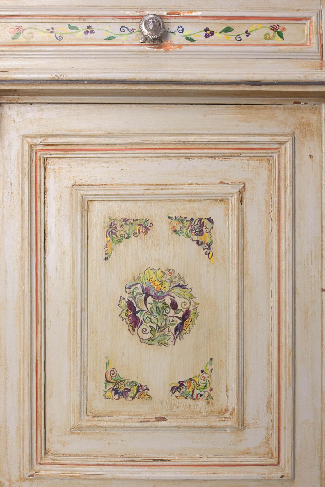 Painted Wood & Marble Top Buffet Patinated & Decorared Cabinet, French, C 1900 photo 2208.0