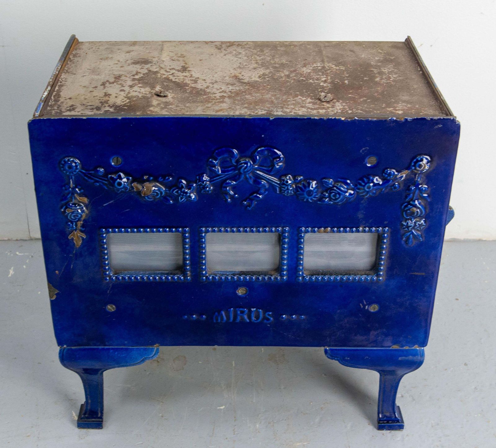 French Small Art Deco Blue Enamelled Cast Iron Wood/Coal Stove photo Home Decor