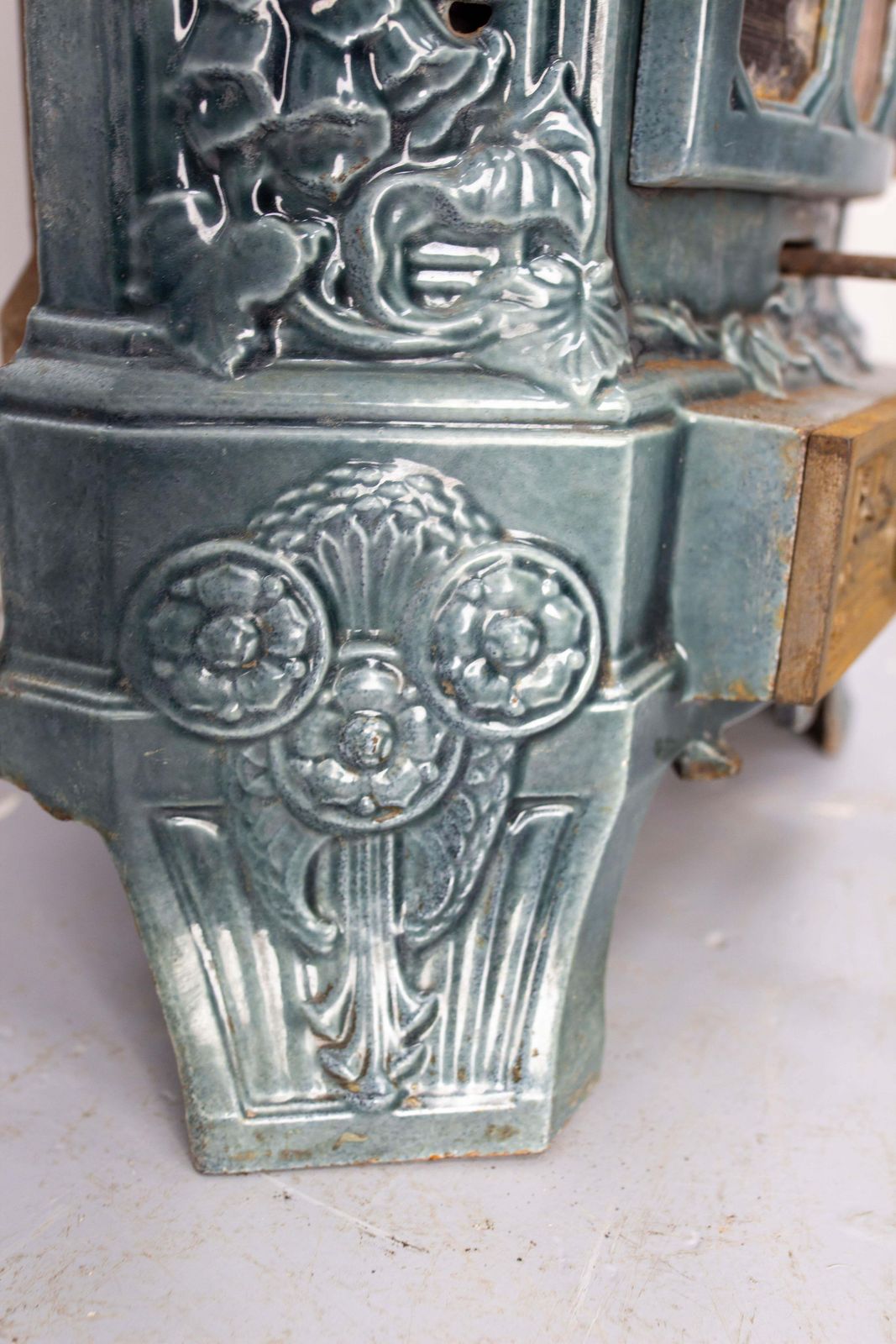 French Small Art Deco Blue Enamelled Cast Iron Wood/Coal Stove photo buy