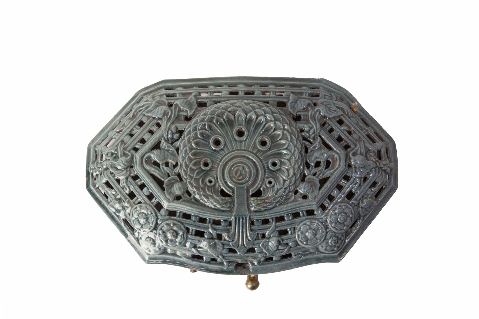 Home Decor French Small Art Deco Blue Enamelled Cast Iron Wood/Coal Stove photo