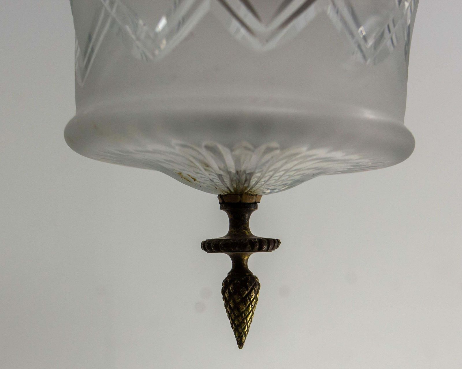 photo vinterior French Lustre Brass & Frozen Glass Ceiling Pendant Chandelier Circa 1910