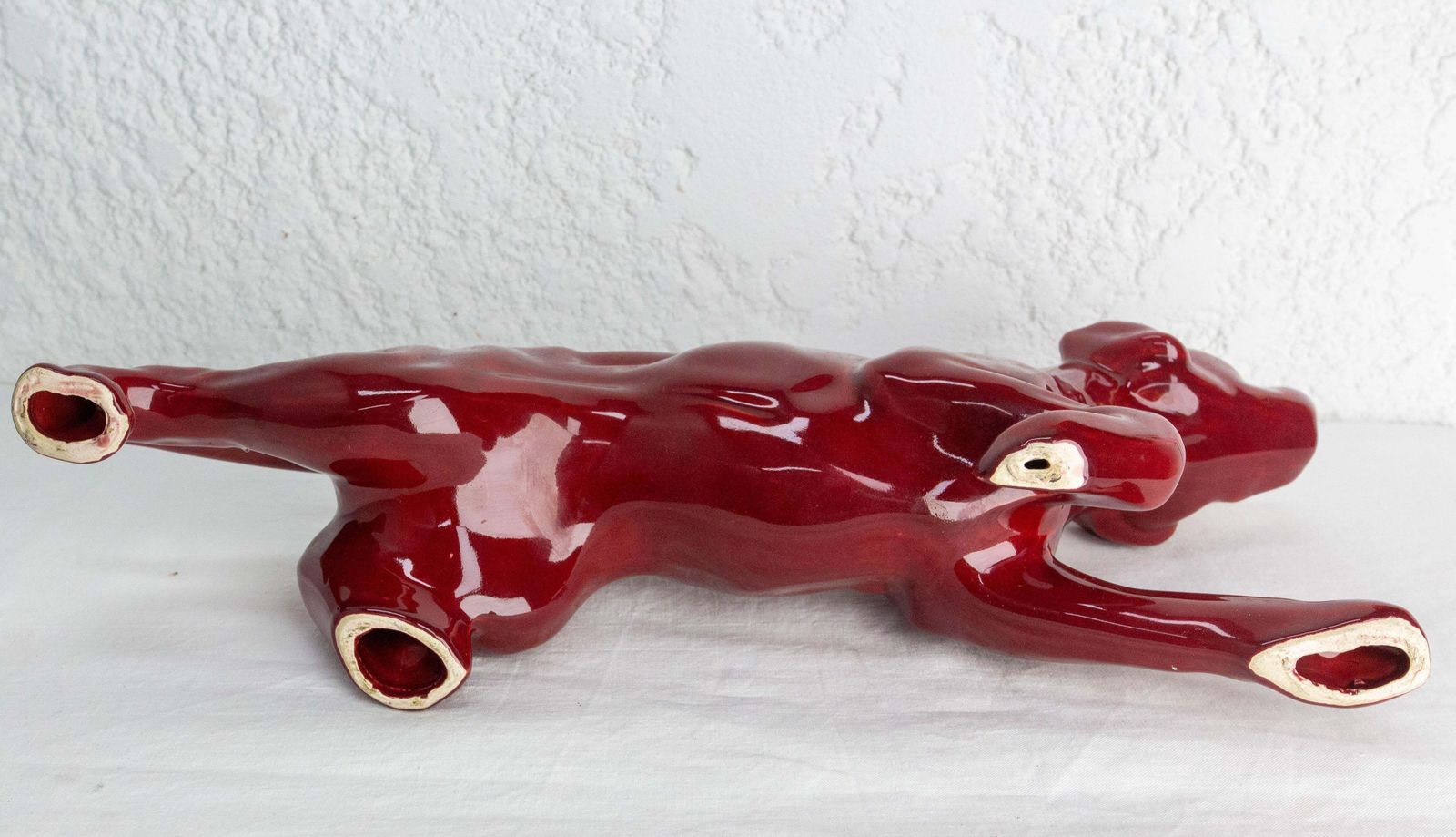 French Ceramic Red Statue English Setter On The Prowl Saint Clément Style C 1960 photo vintage