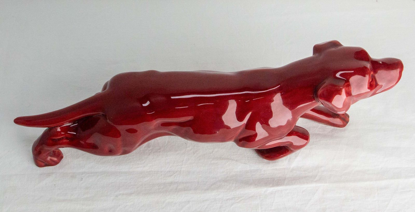 photo furniture French Ceramic Red Statue English Setter On The Prowl Saint Clément Style C 1960
