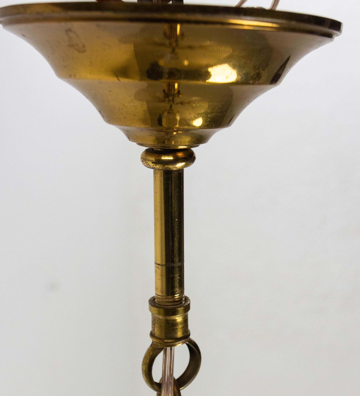 French Ceiling Pendant Glass & Brass Chandelier Lustre Guariche Style Circa 1960 photo vintage
