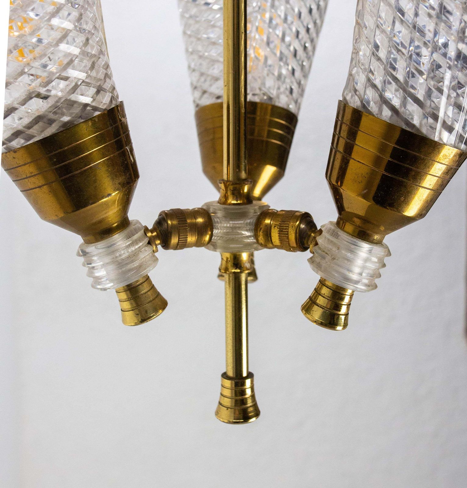 photo for sale French Ceiling Pendant Glass & Brass Chandelier Lustre Guariche Style Circa 1960