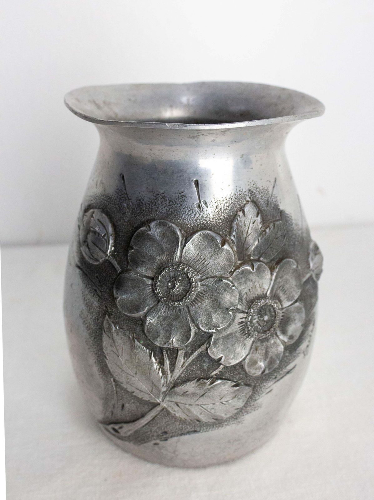 French Set Three Vases Aluminium Vegetal Decoration Circa 1930 photo buy
