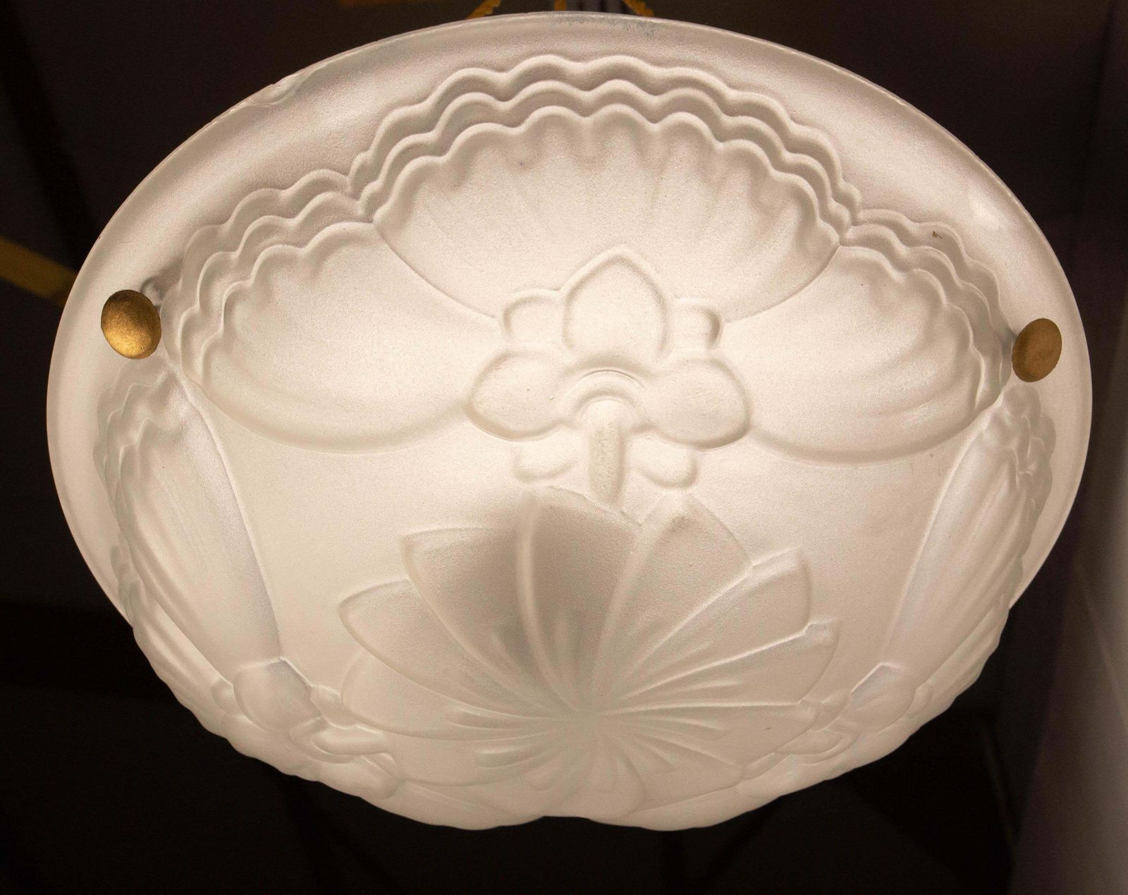 French Art Deco Lustre Glass Ceiling Pendant Chandelier, Circa 1930 photo vinterior
