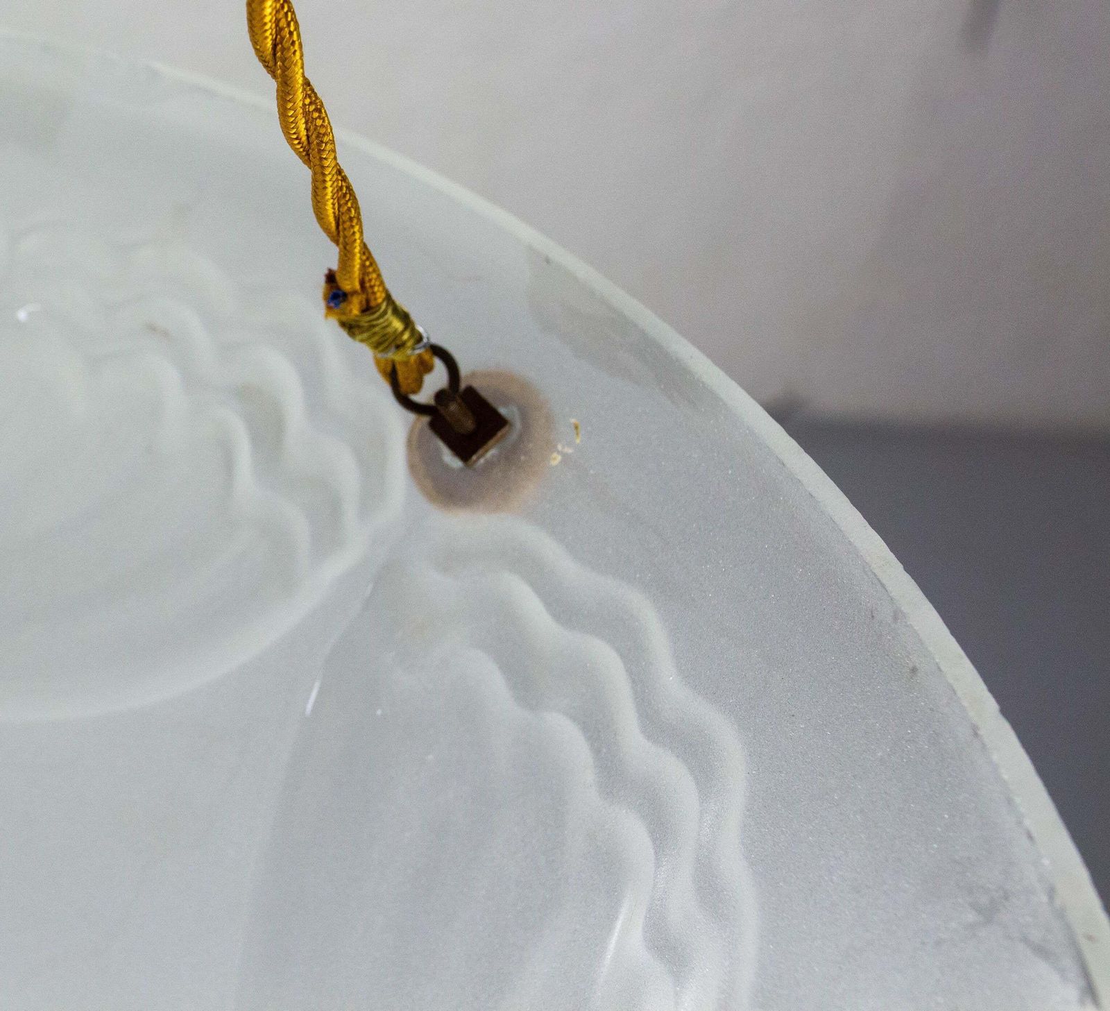 photo for sale French Art Deco Lustre Glass Ceiling Pendant Chandelier, Circa 1930