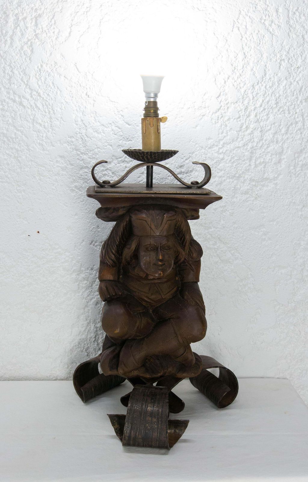 Gargoyle Table Lamp By J M Rothschild Wood & Wrough Iron, French, Circa 1960 photo furniture