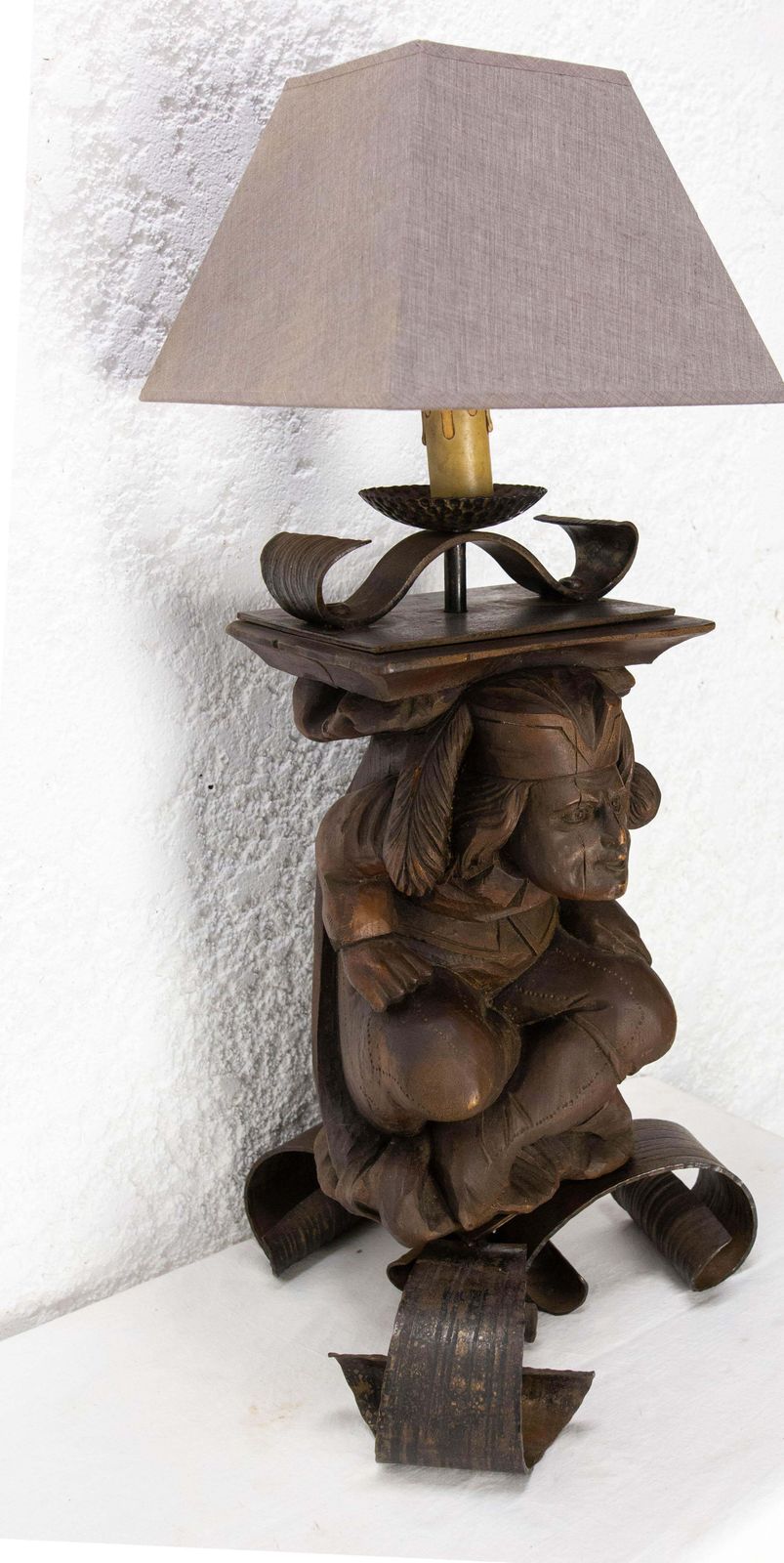 Gargoyle Table Lamp By J M Rothschild Wood & Wrough Iron, French, Circa 1960 photo buy