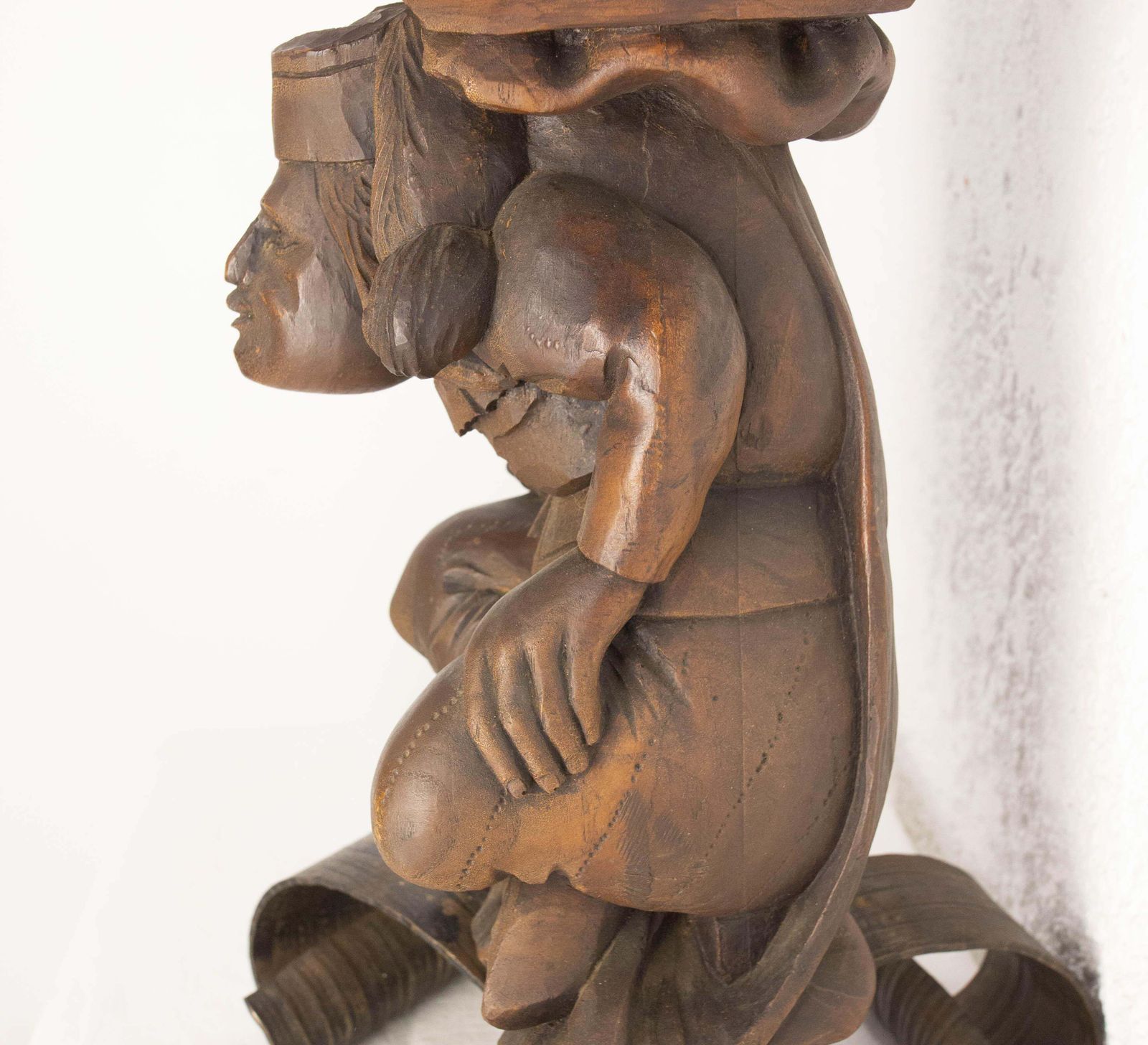 photo for sale Gargoyle Table Lamp By J M Rothschild Wood & Wrough Iron, French, Circa 1960