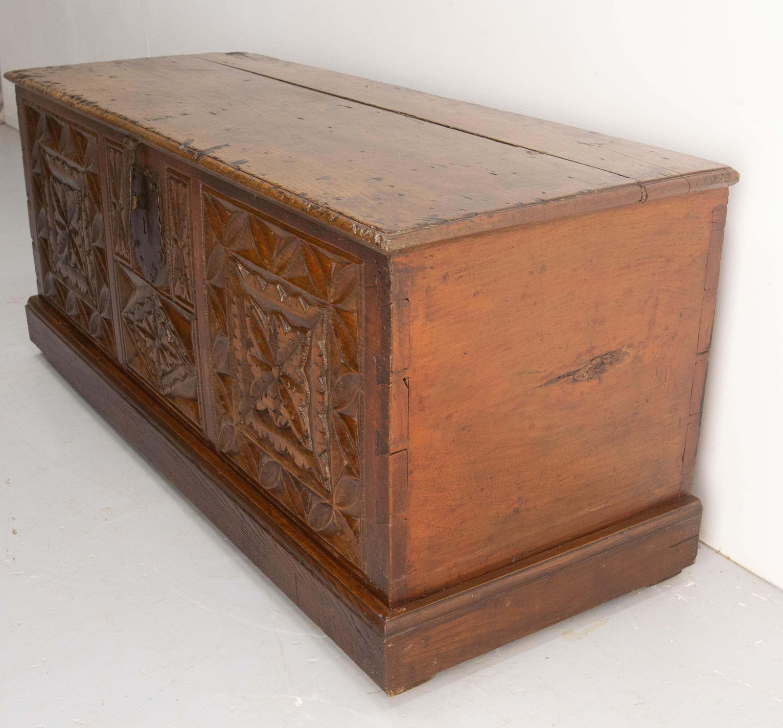18th Century Chest Or Coffer Carved Oak, End Of Bed French Provincial photo vinterior