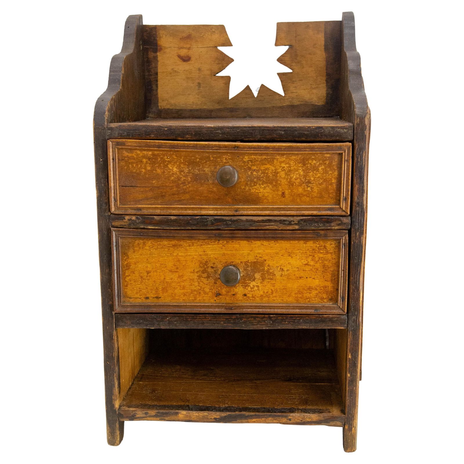French Chestnut Little Nightstand Table Side Cabinet Shooting Star, Late 19th C