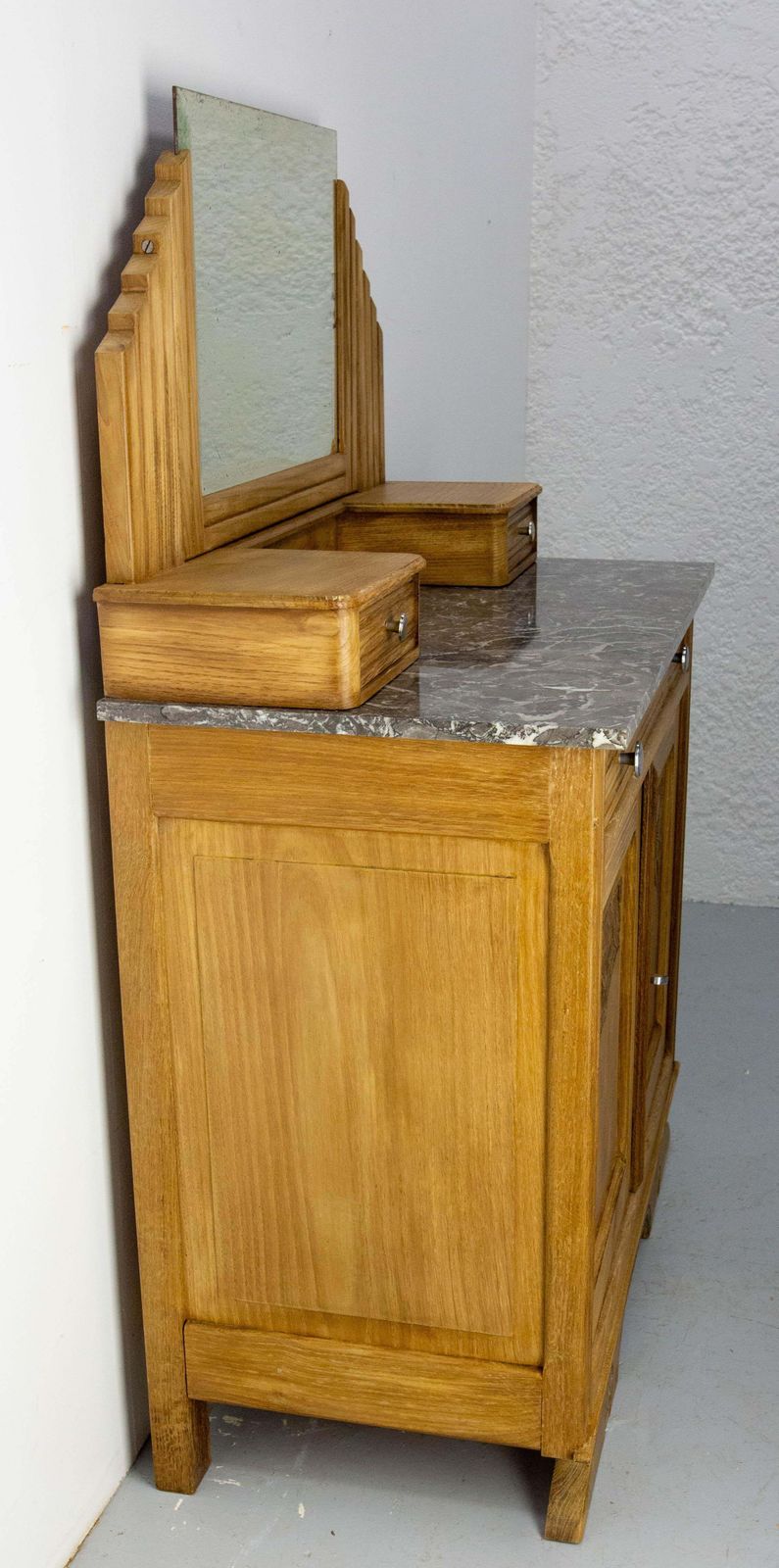 French Midcentury Chesnut Marble Dressing Table Vanity Unit Mirror photo Furniture