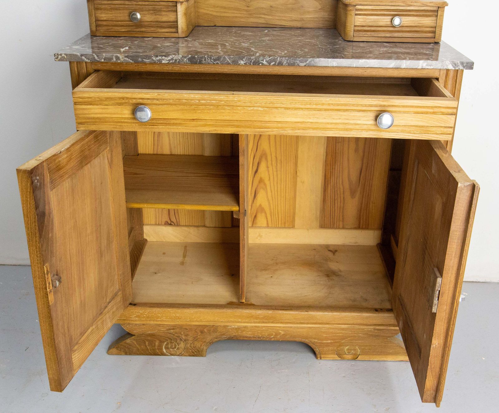 French Midcentury Chesnut Marble Dressing Table Vanity Unit Mirror photo buy