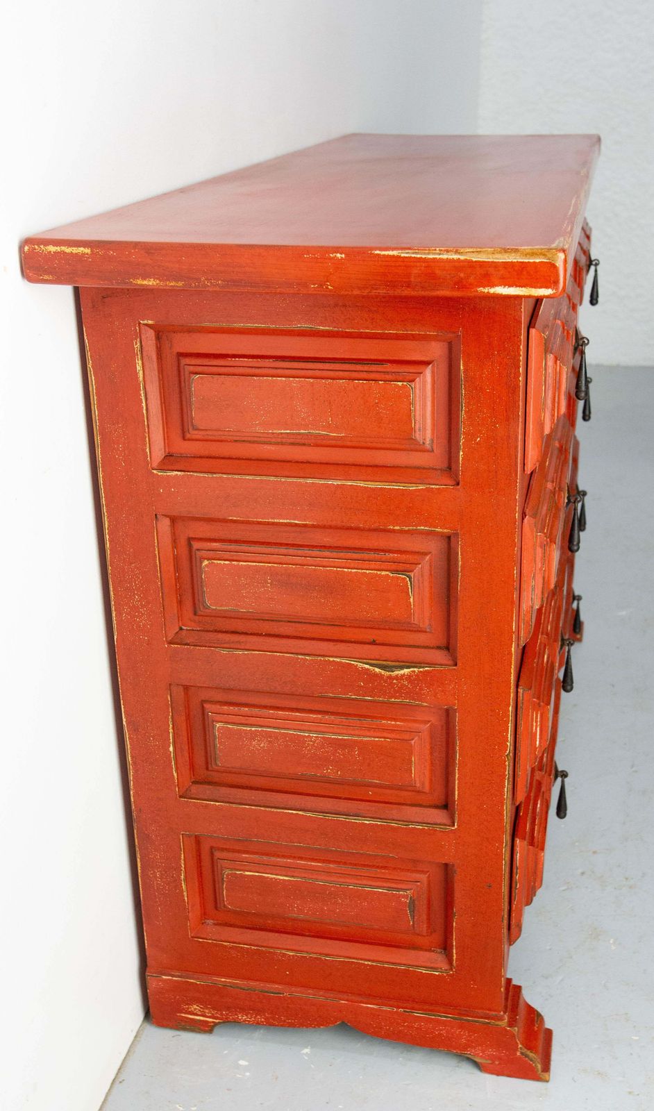 French Commode Or Patinated Red Chest Of Drawers Spanish Style, 20th Mid Century photo 1242.0