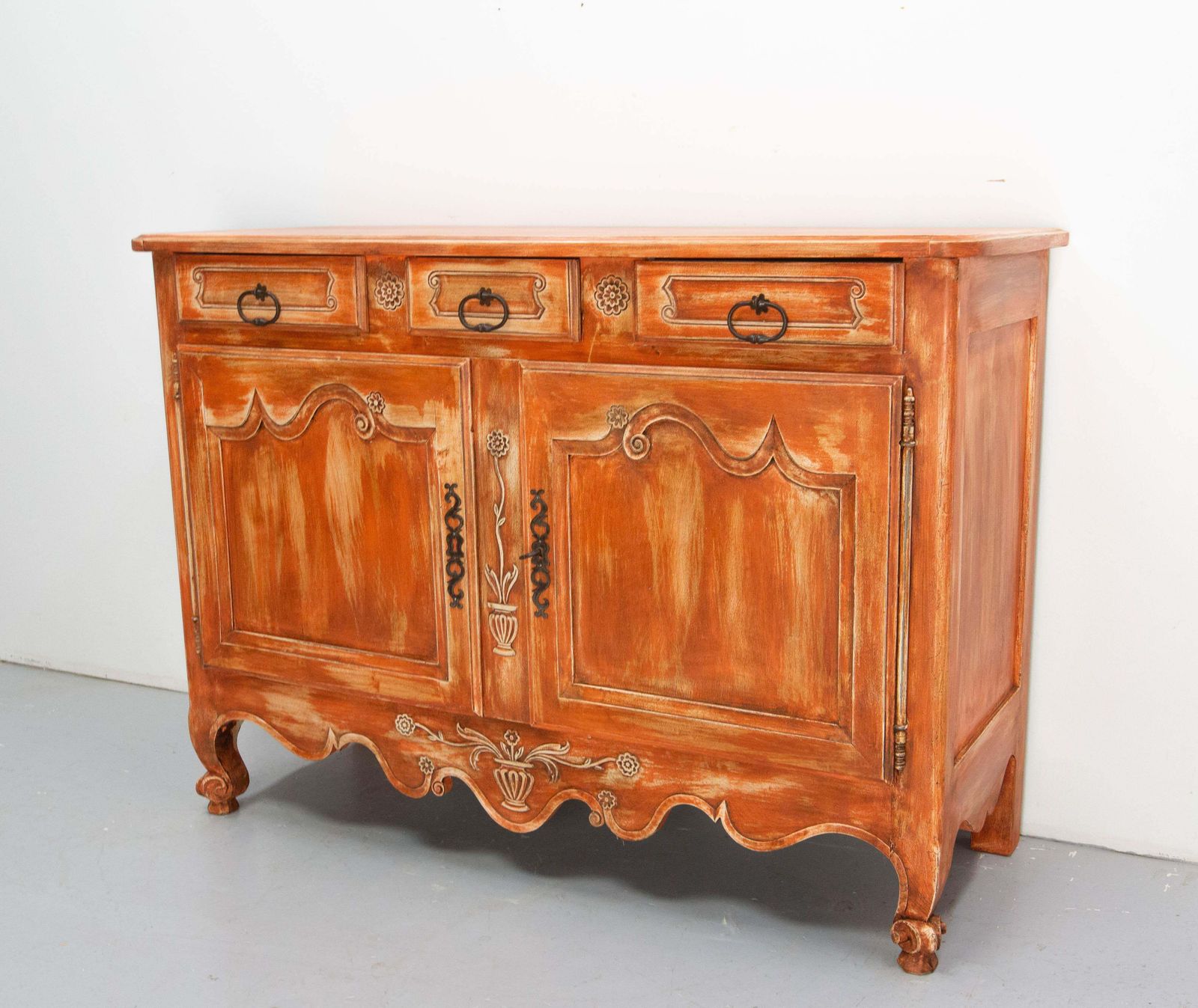 Antique Walnut Sideboard Terracotta Color Patina Louis XV Style, 19th Century photo for sale