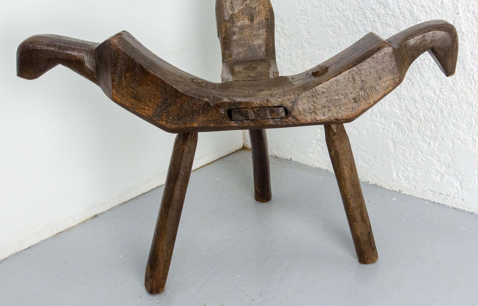 French Tripod Chair Three Legs Wood Figurative Bird 19th Century photo 712.0