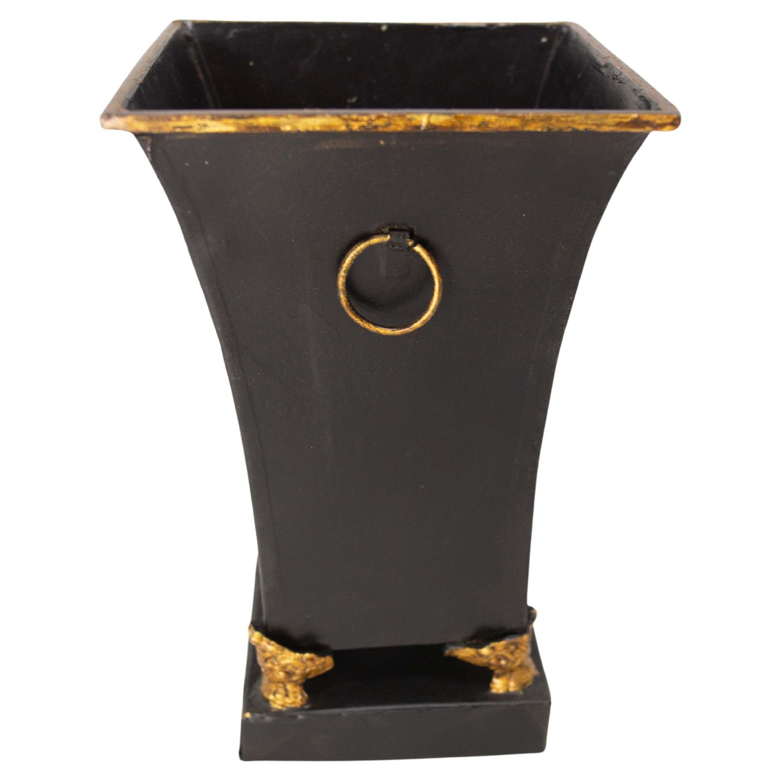 French Metal Pot Cover Or Vase Black & Gold Painting, Circa 1980 photo furniture