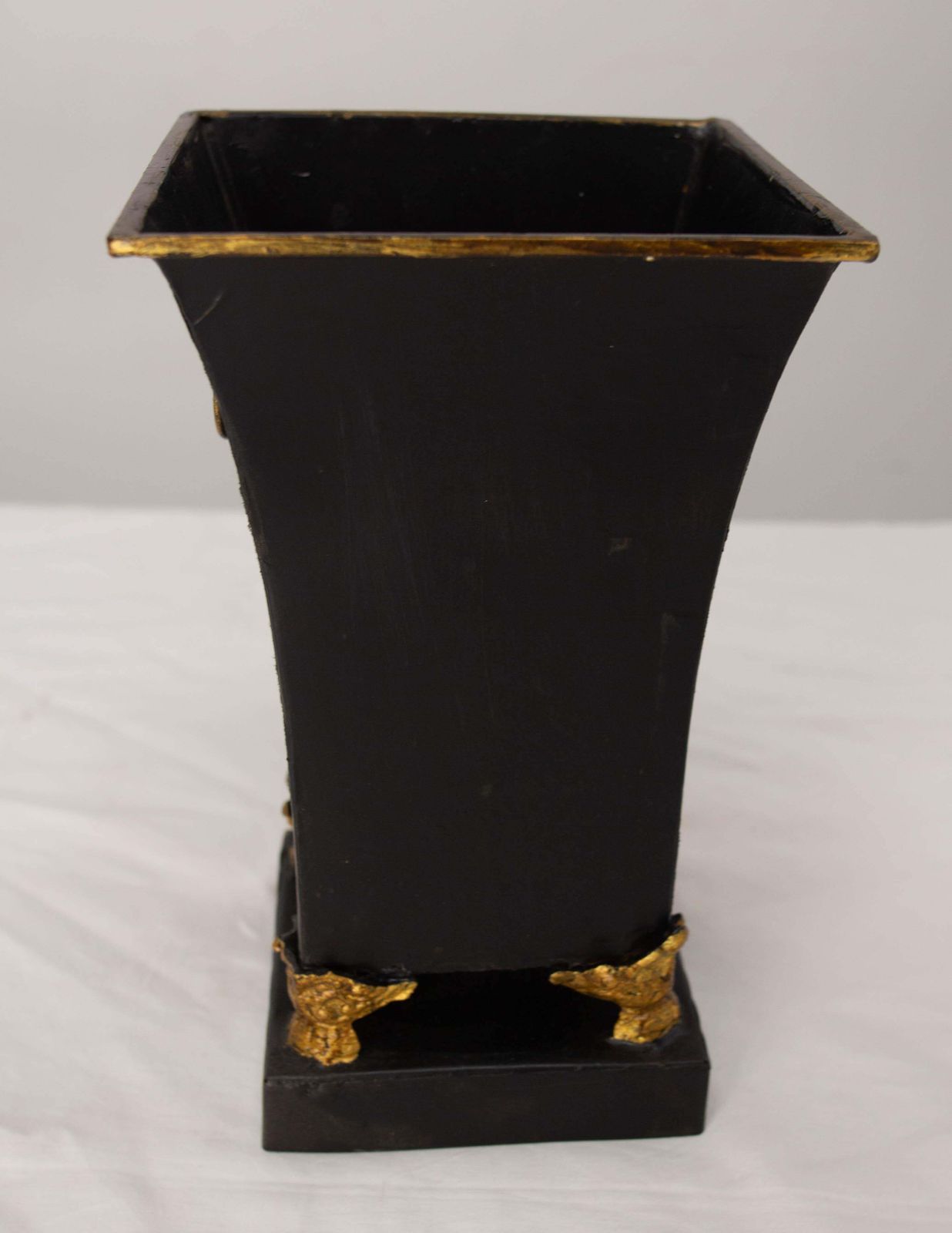 French Metal Pot Cover Or Vase Black & Gold Painting, Circa 1980 photo for sale
