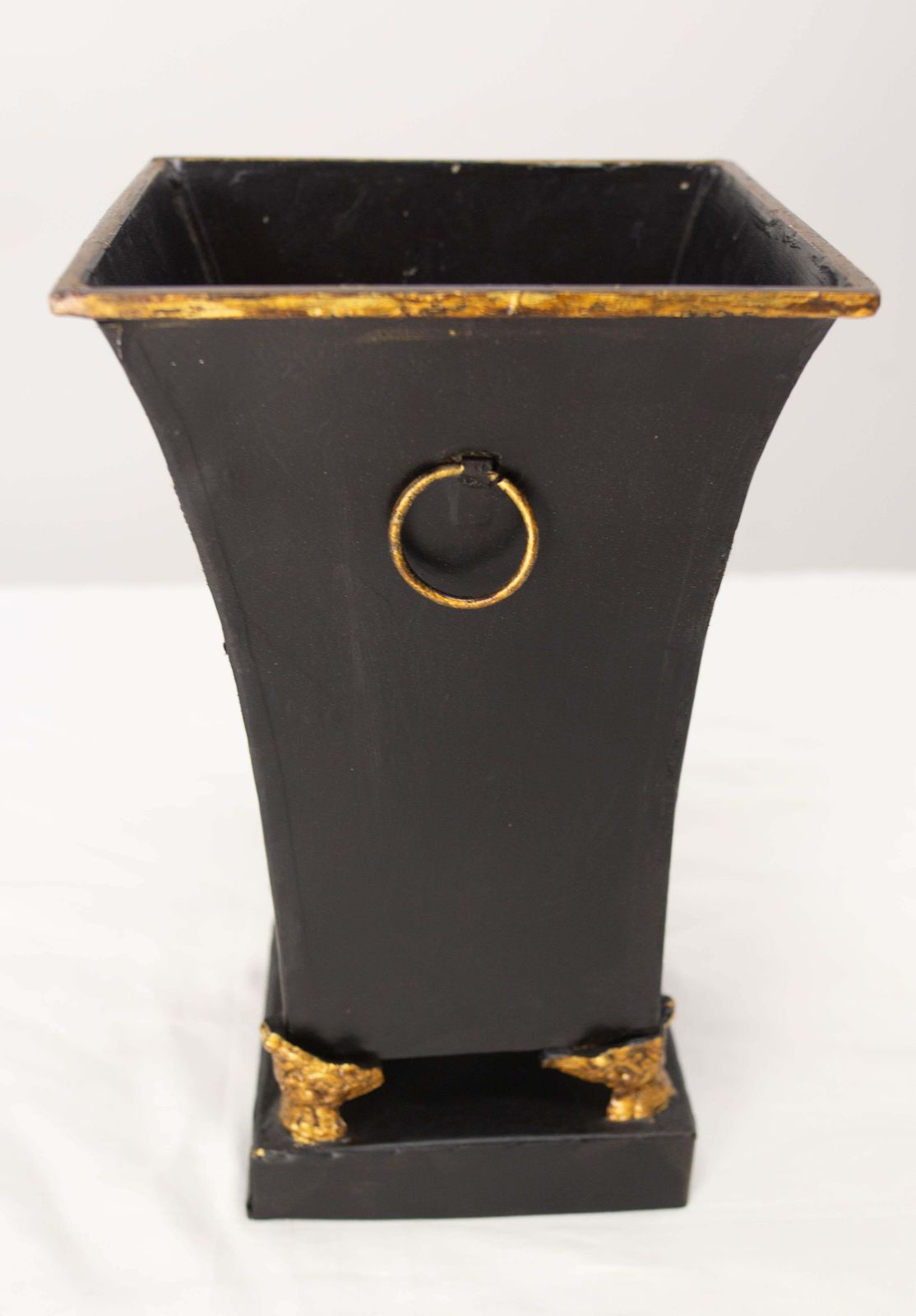 French Metal Pot Cover Or Vase Black & Gold Painting, Circa 1980 photo Home Decor