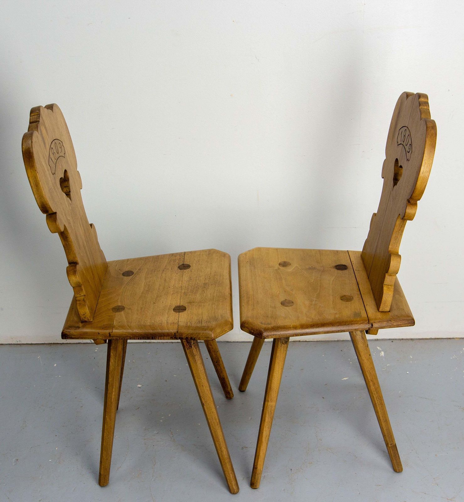 Midcentury French Pair Of Side Poplar Chairs Swiss Alp Style, Early 19th Century photo buy