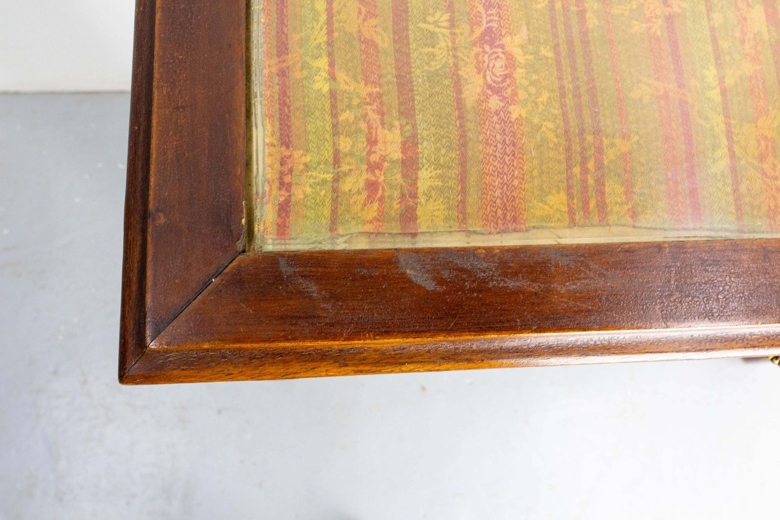 Furniture French Art Nouveau Wood Side Table Writing Table Glass Top One Drawer, C 1920 photo