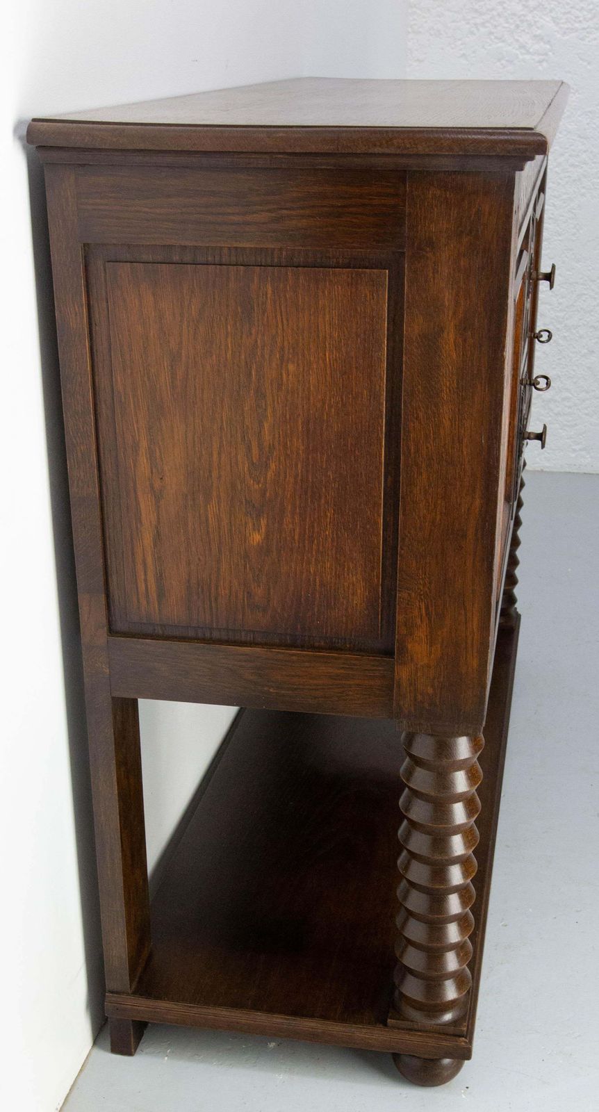 French Vintage Oak & Wrought Iron Buffet Neogothic Style Midcentury photo Furniture