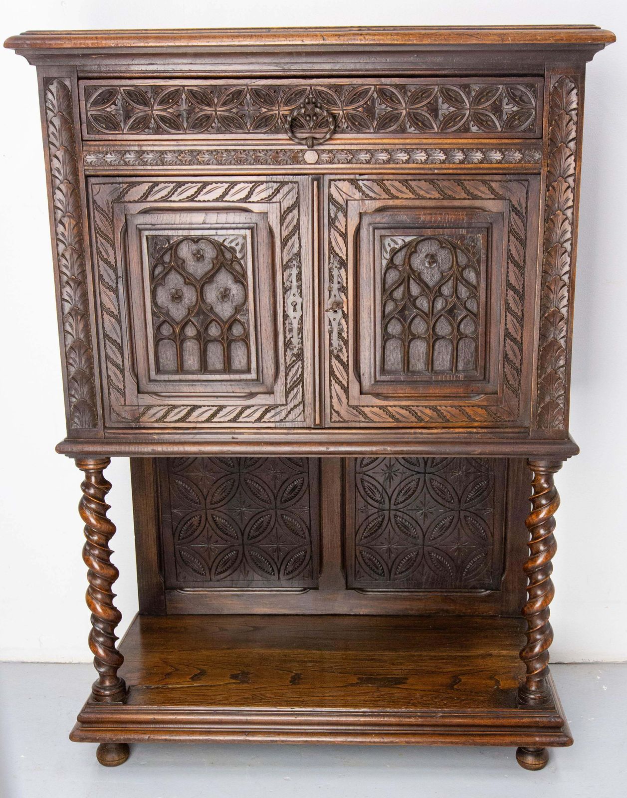 French Chestnut & Wrought Iron Buffet Neogothic Style Late 19th Century photo furniture