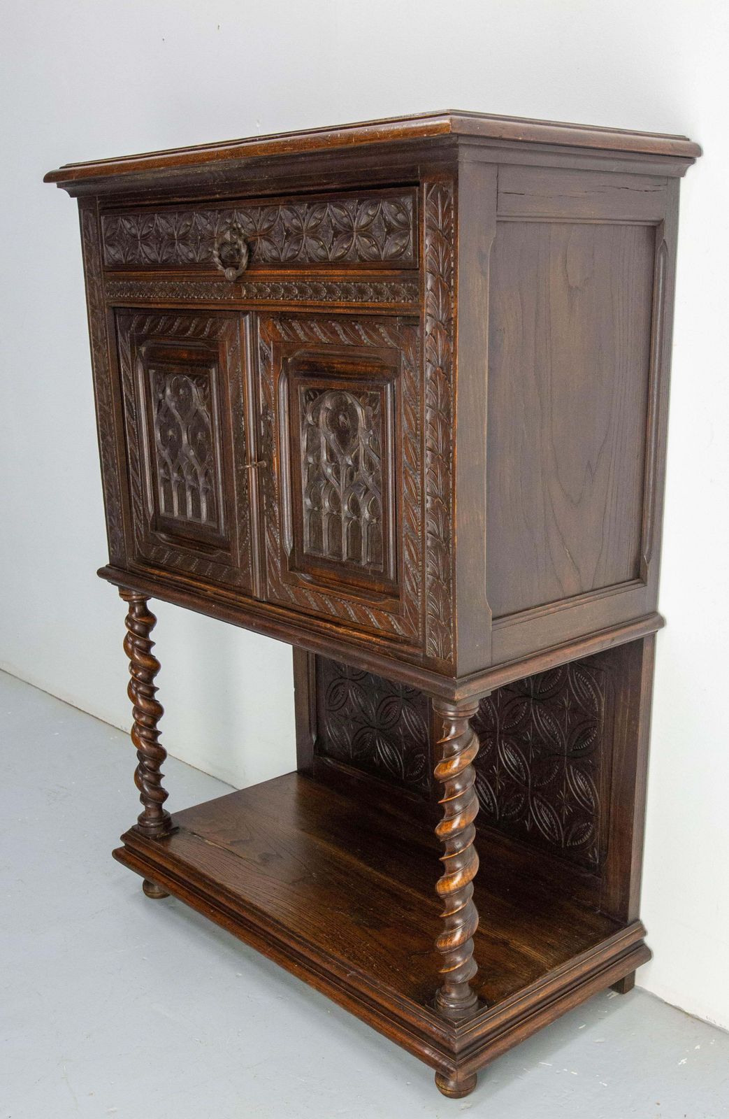 French Chestnut & Wrought Iron Buffet Neogothic Style Late 19th Century photo Furniture