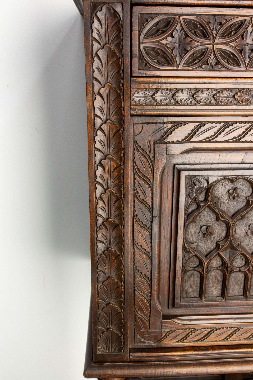 French Chestnut & Wrought Iron Buffet Neogothic Style Late 19th Century photo vintage