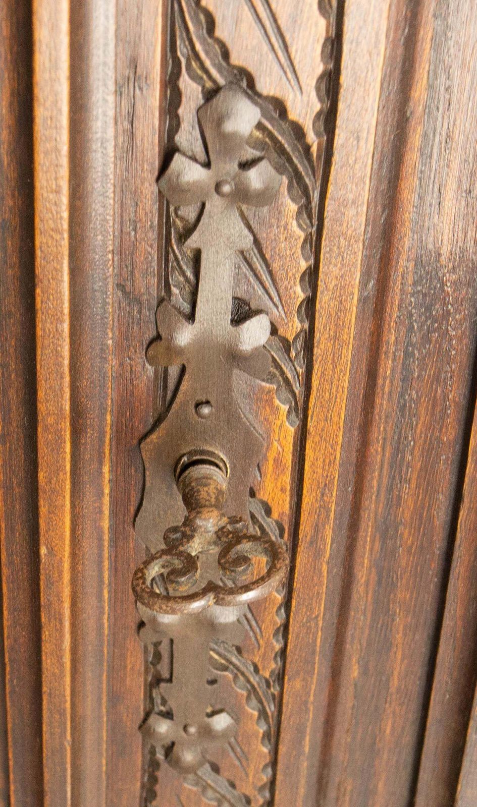 Furniture French Chestnut & Wrought Iron Buffet Neogothic Style Late 19th Century photo