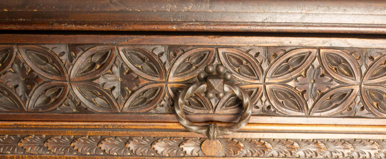 1877.0 French Chestnut & Wrought Iron Buffet Neogothic Style Late 19th Century photo