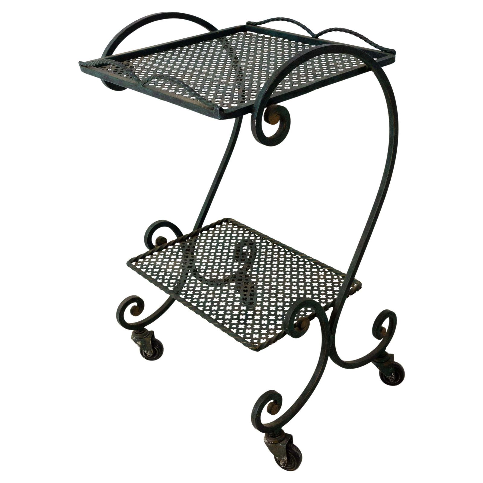 French Iron Table Trolley Console Desserte Side Table End Sofa With Wheels, 1960