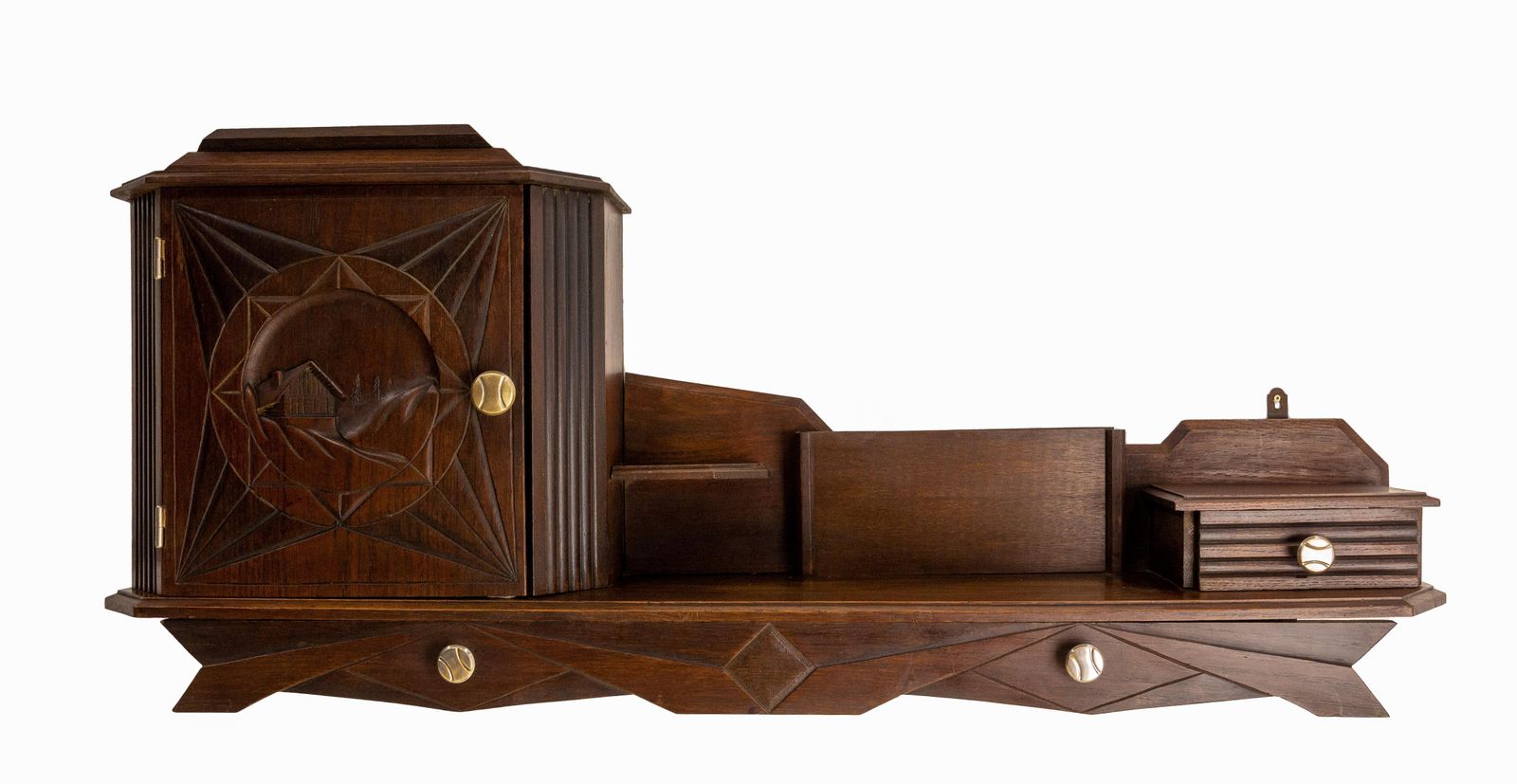 Art Deco Entry Shelf With Cabinet And Drawers Swiss Alp Style, French, 1930 photo furniture