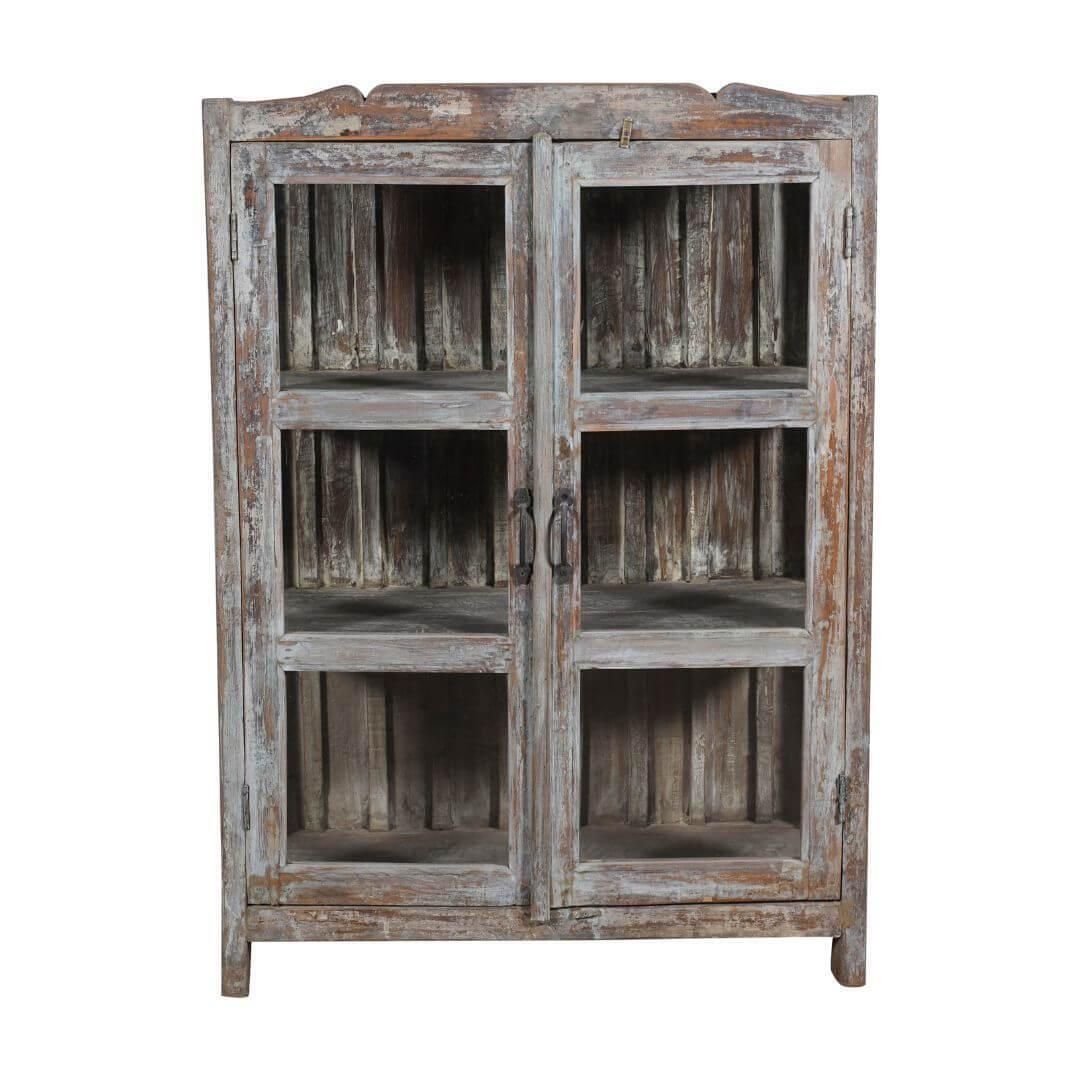 Antique Indian Teak Wood 3 Sided Glass Almirah   1930s Display Cabinet photo for sale